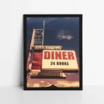 Retro Vintage Image Of Old Motel And Diner Sign In Small Town USA Poster