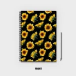 Seamless pattern with sunflowers on black background Notebook