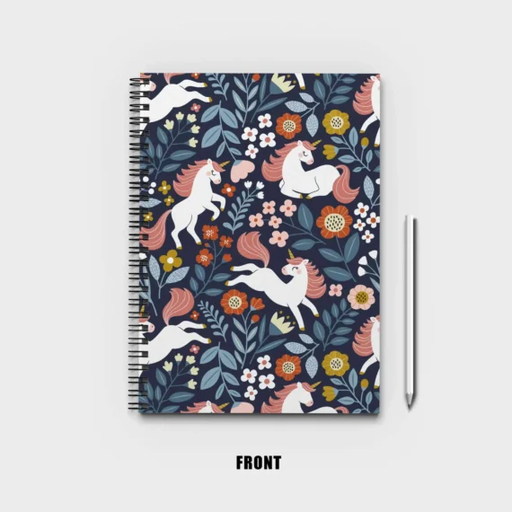 Seamless vector pattern with cute unicorns on floral background Notebook