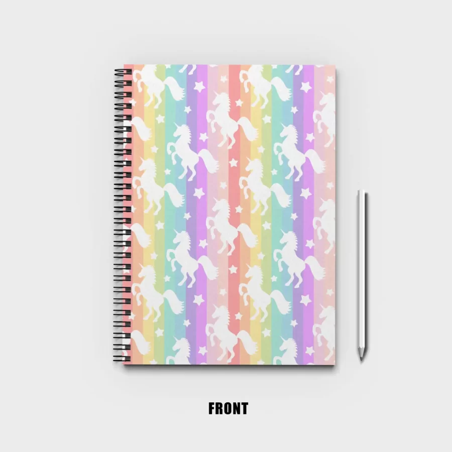 Cute white unicorns silhouette on rainbow Notebook