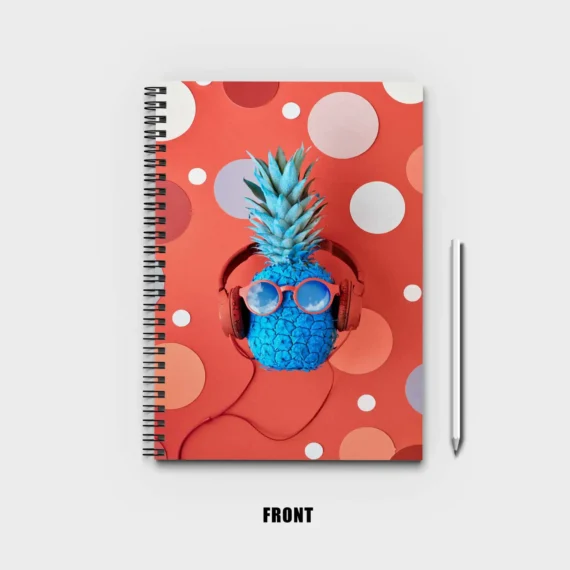 Funny painted pineapple in sunglasses and earphones Notebook