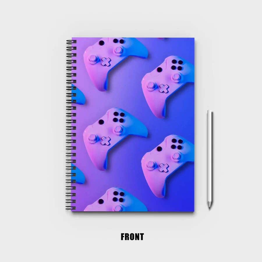 Pattern from joyisticks in violet and blue neon Notebook