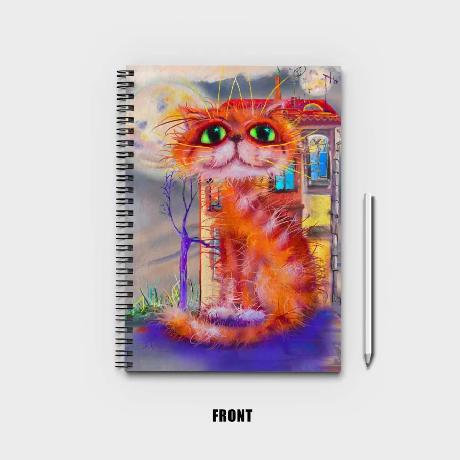 Red cat near little house Notebook