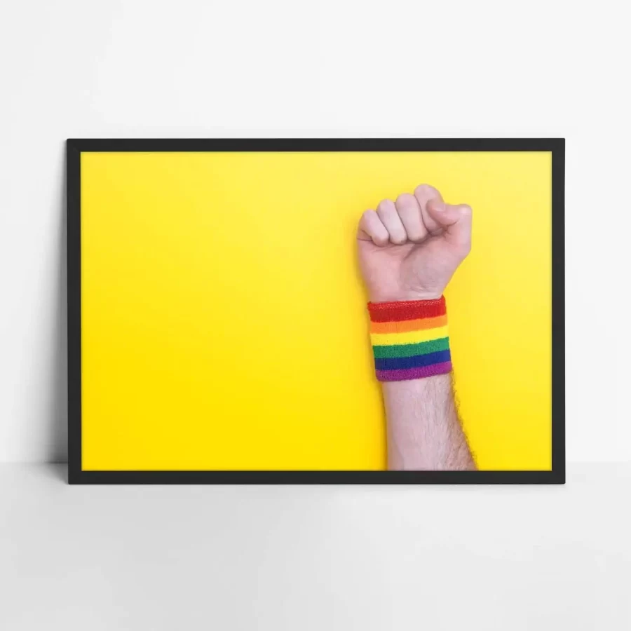 Fist hand with gay pride rainbow flag Poster