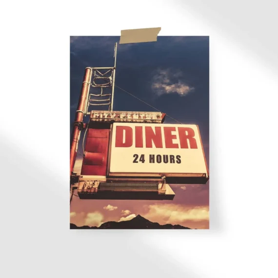 Retro Vintage Image Of Old Motel And Diner Sign In Small Town USA Poster
