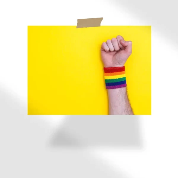 Fist hand with gay pride rainbow flag Poster