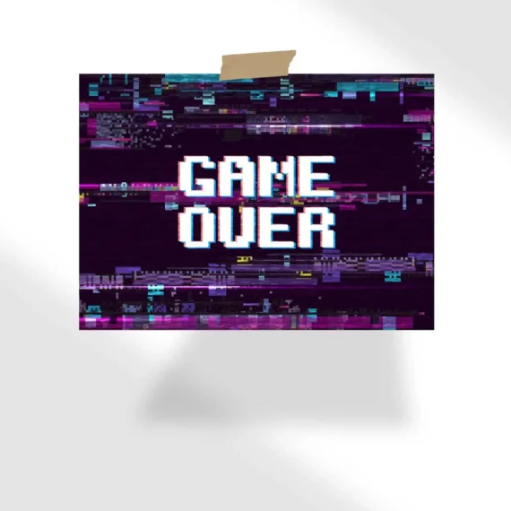 Game over fantastic computer background with glitch noise retro effect screen Poster