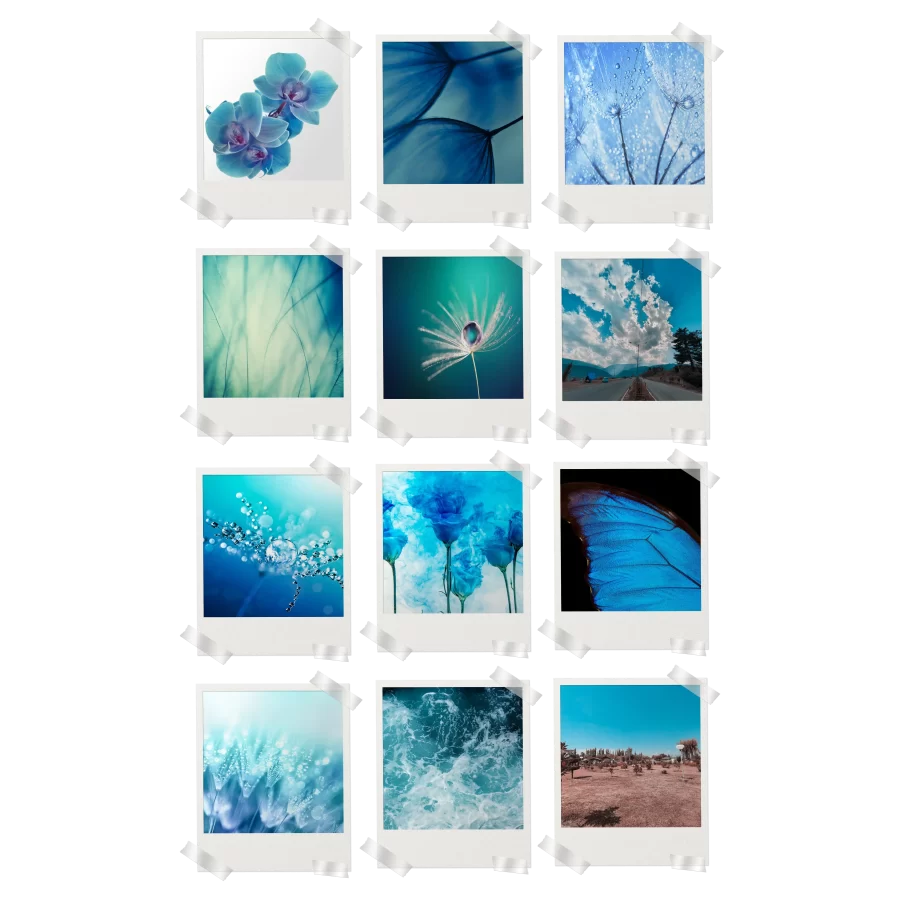 Cyan Aesthetic Polaroids Pack of 12