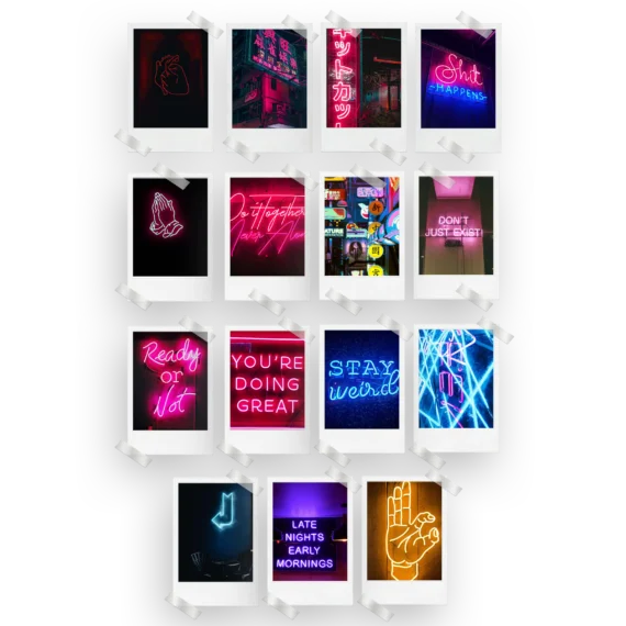 Neon Aesthetic Polaroids Set of 15