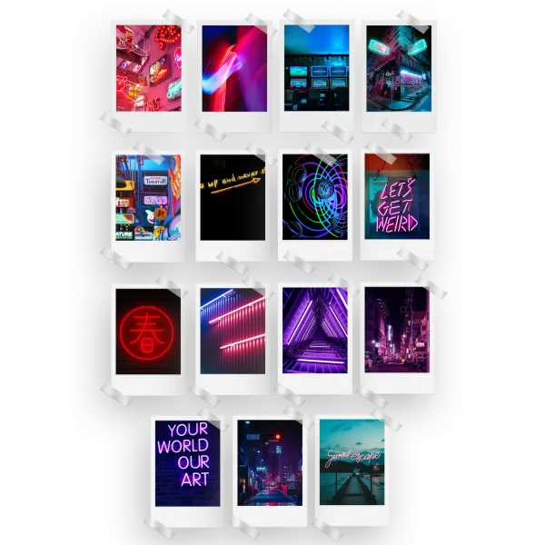 Neon Aesthetic Polaroids Set of 15