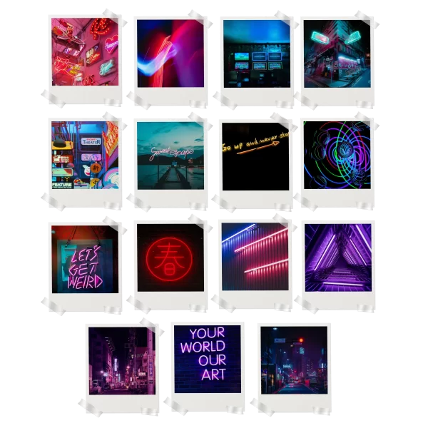 Neon Aesthetic Polaroids Set of 15