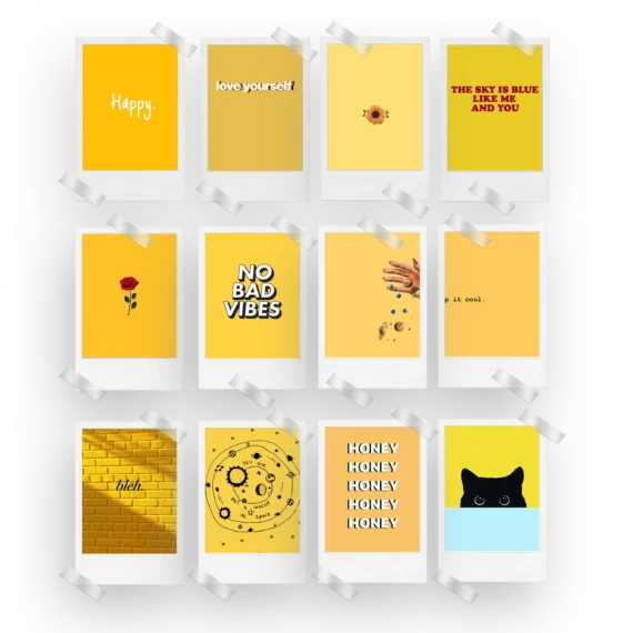 Yellow Aesthetic Polaroids Set of 12