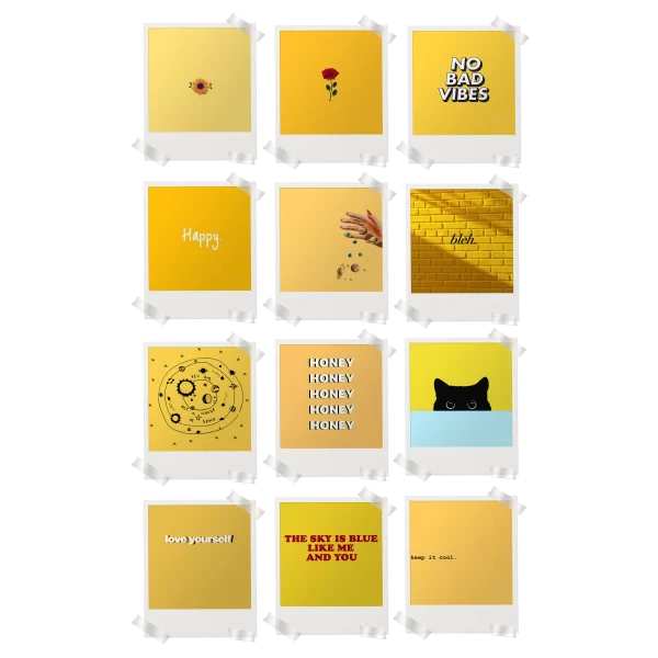 Yellow Aesthetic Polaroids Set of 12