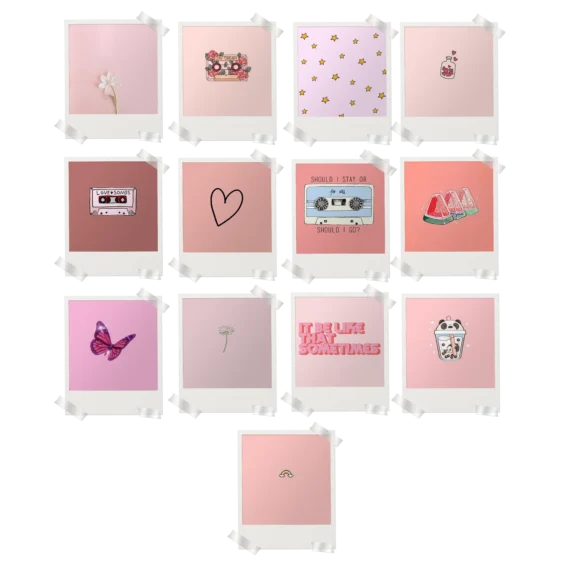 Pink Aesthetic Polaroids Set of 13