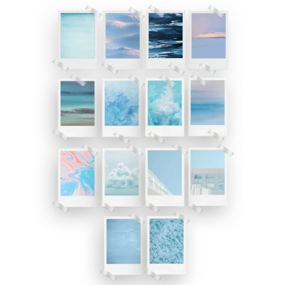 Pastel Blue Aesthetic Polaroids Set of 14
