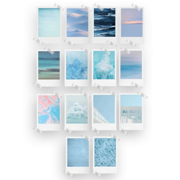 Pastel Blue Aesthetic Polaroids Set of 14