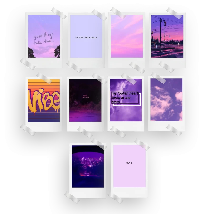 Purple Aesthetic Polaroids Set of 10