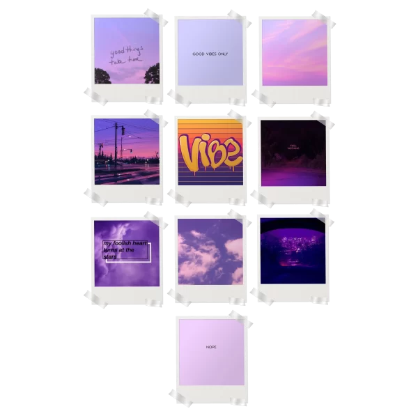 Purple Aesthetic Polaroids Set of 10