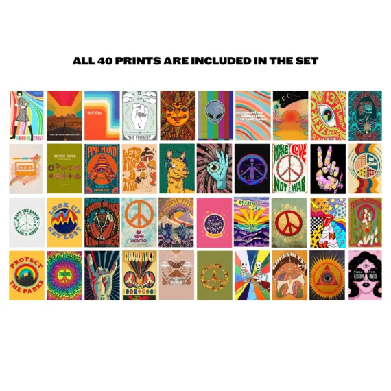 Hippie Aesthetics 40 Pieces Wall Collage Kit for Room Decor