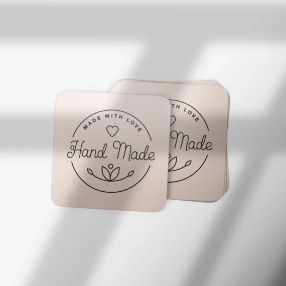 100 Pieces Square Handmade with Love Peach Label Packaging Stickers